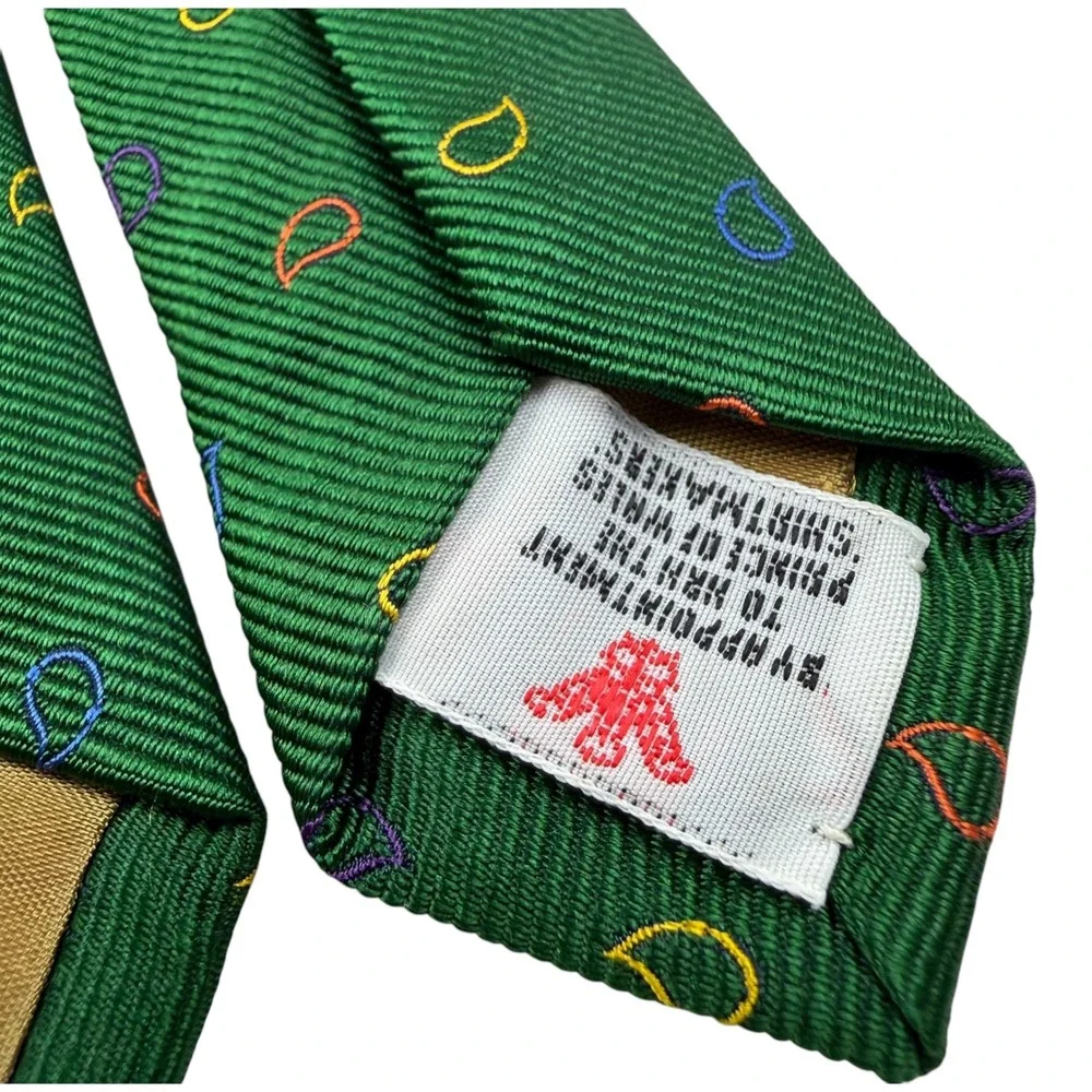 Turnbull & Asser Mens Silk Tie Green Multicolor Paisley Hand Made England 3.75in